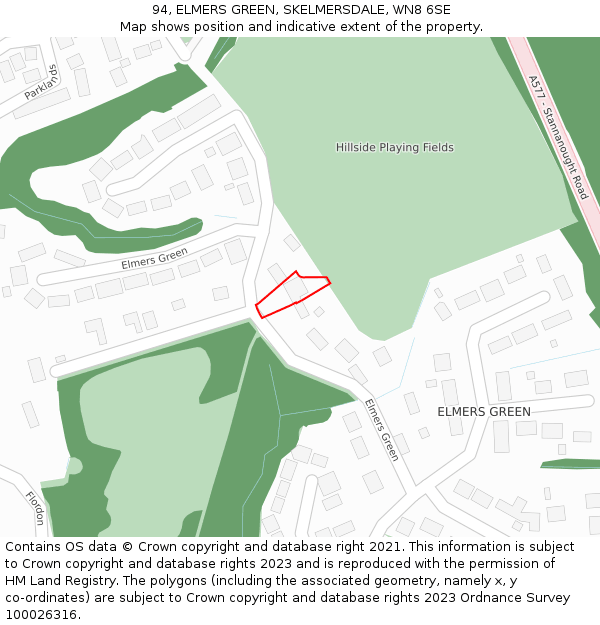 94, ELMERS GREEN, SKELMERSDALE, WN8 6SE: Location map and indicative extent of plot