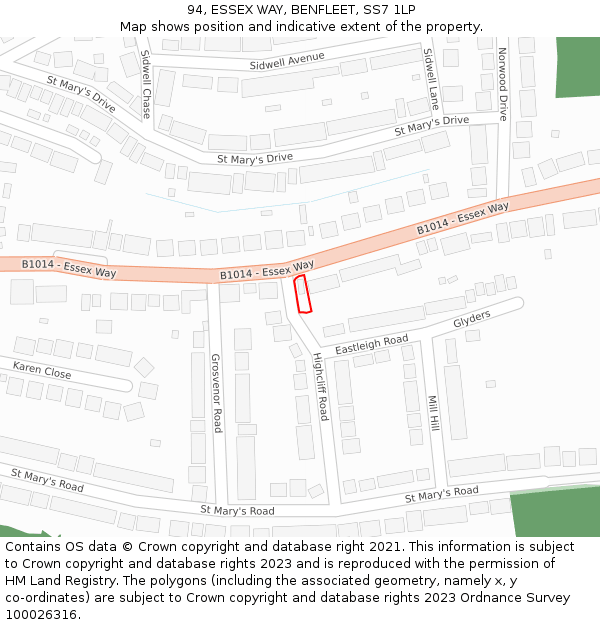 94, ESSEX WAY, BENFLEET, SS7 1LP: Location map and indicative extent of plot