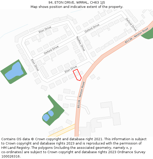 94, ETON DRIVE, WIRRAL, CH63 1JS: Location map and indicative extent of plot
