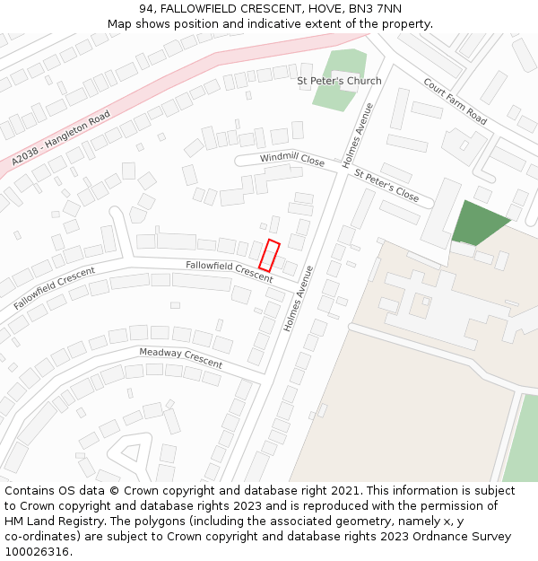 94, FALLOWFIELD CRESCENT, HOVE, BN3 7NN: Location map and indicative extent of plot
