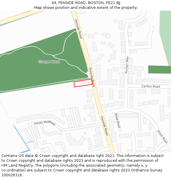 94, FENSIDE ROAD, BOSTON, PE21 8JJ: Location map and indicative extent of plot