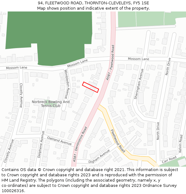 94, FLEETWOOD ROAD, THORNTON-CLEVELEYS, FY5 1SE: Location map and indicative extent of plot