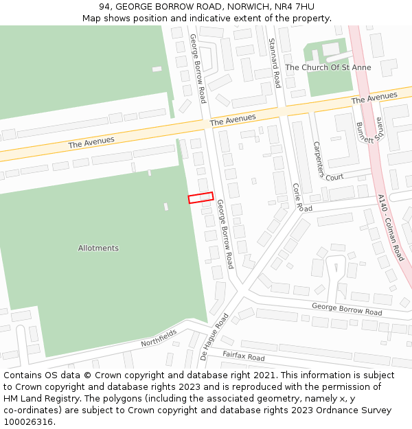 94, GEORGE BORROW ROAD, NORWICH, NR4 7HU: Location map and indicative extent of plot