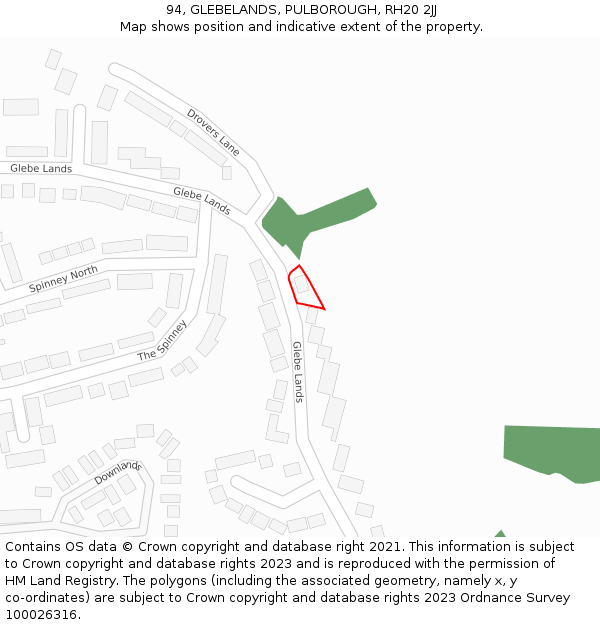 94, GLEBELANDS, PULBOROUGH, RH20 2JJ: Location map and indicative extent of plot