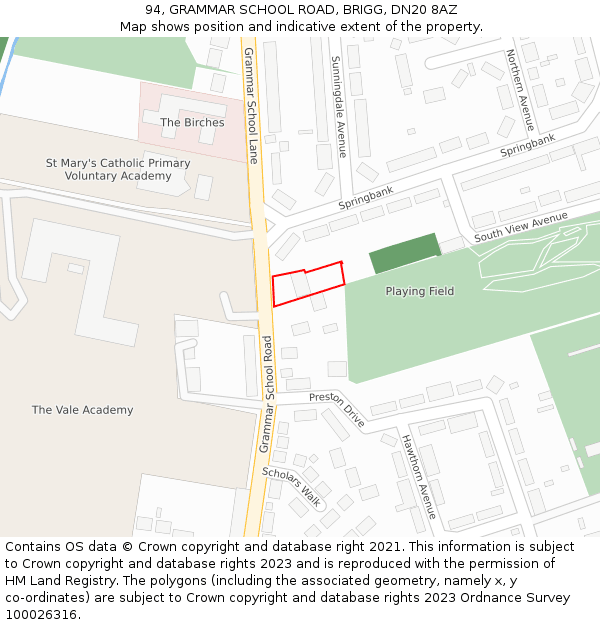 94, GRAMMAR SCHOOL ROAD, BRIGG, DN20 8AZ: Location map and indicative extent of plot