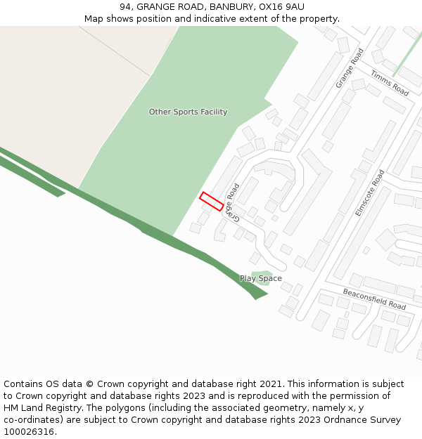 94, GRANGE ROAD, BANBURY, OX16 9AU: Location map and indicative extent of plot