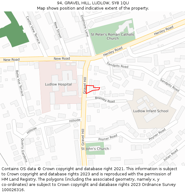 94, GRAVEL HILL, LUDLOW, SY8 1QU: Location map and indicative extent of plot