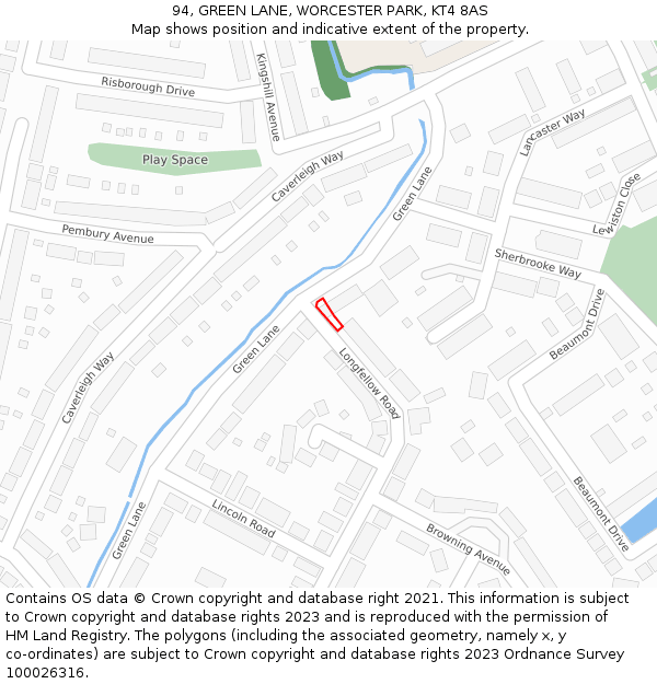 94, GREEN LANE, WORCESTER PARK, KT4 8AS: Location map and indicative extent of plot