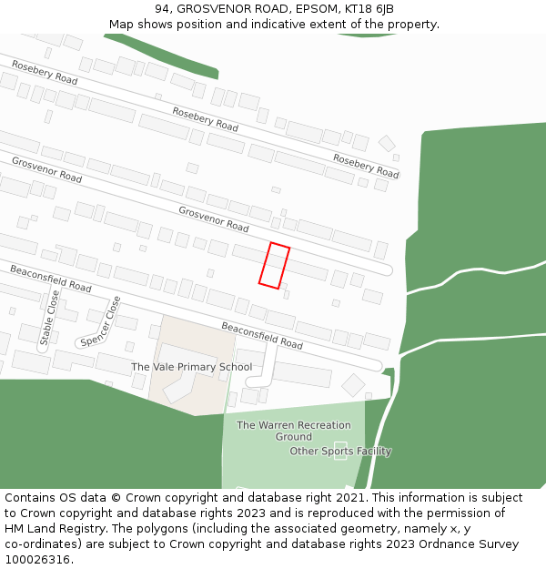 94, GROSVENOR ROAD, EPSOM, KT18 6JB: Location map and indicative extent of plot