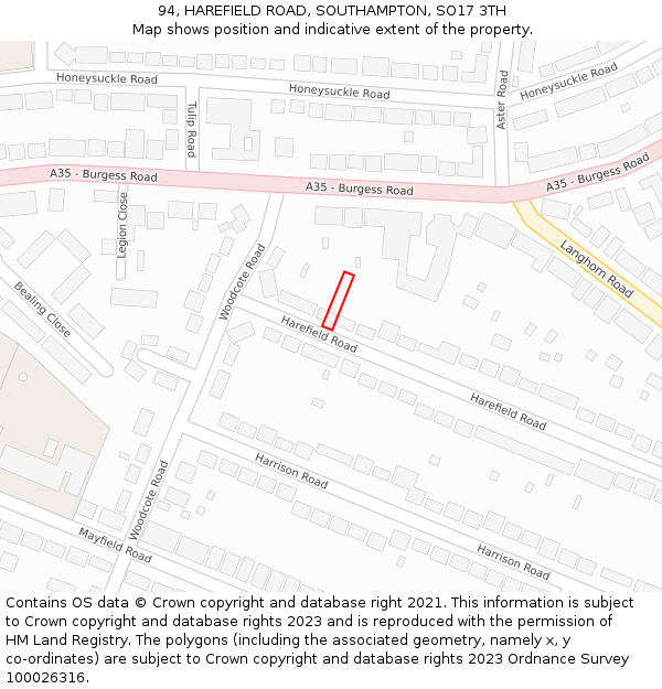 94, HAREFIELD ROAD, SOUTHAMPTON, SO17 3TH: Location map and indicative extent of plot