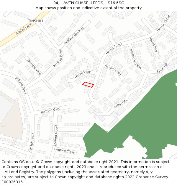 94, HAVEN CHASE, LEEDS, LS16 6SG: Location map and indicative extent of plot