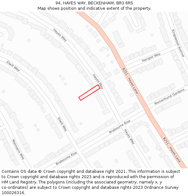 94, HAYES WAY, BECKENHAM, BR3 6RS: Location map and indicative extent of plot