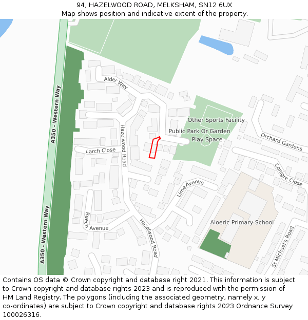 94, HAZELWOOD ROAD, MELKSHAM, SN12 6UX: Location map and indicative extent of plot