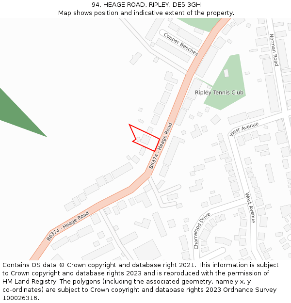 94, HEAGE ROAD, RIPLEY, DE5 3GH: Location map and indicative extent of plot