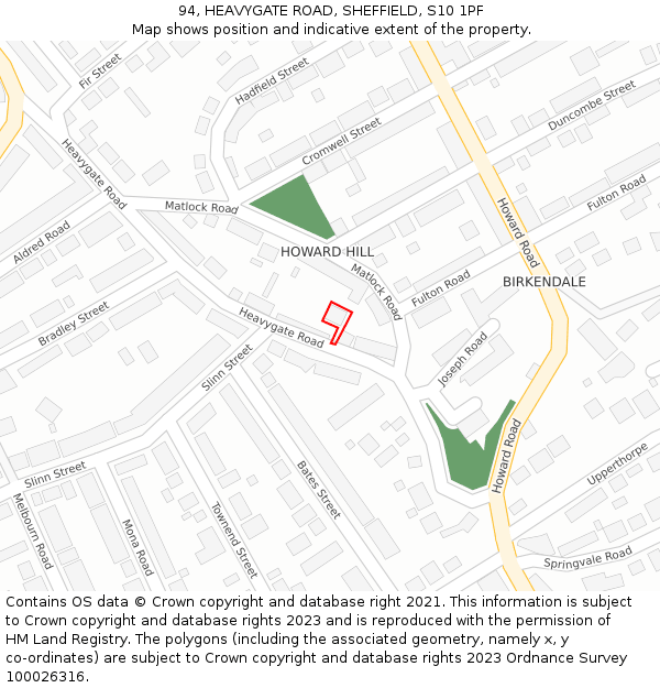 94, HEAVYGATE ROAD, SHEFFIELD, S10 1PF: Location map and indicative extent of plot