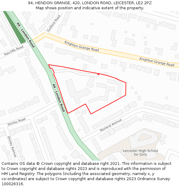 94, HENDON GRANGE, 420, LONDON ROAD, LEICESTER, LE2 2PZ: Location map and indicative extent of plot