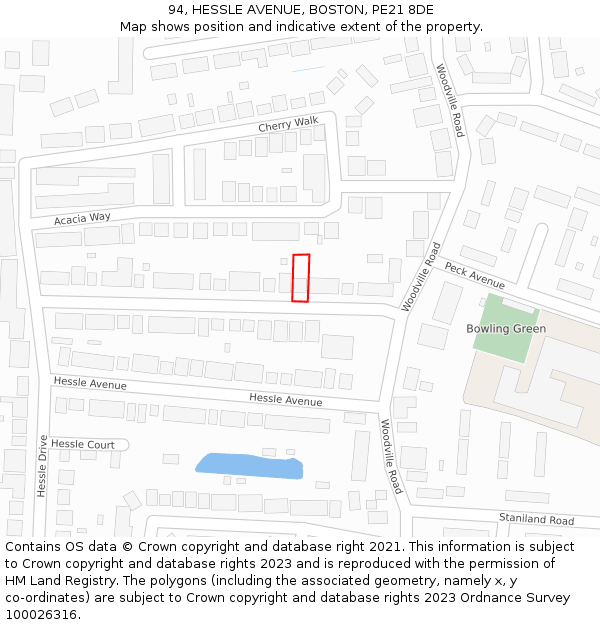 94, HESSLE AVENUE, BOSTON, PE21 8DE: Location map and indicative extent of plot