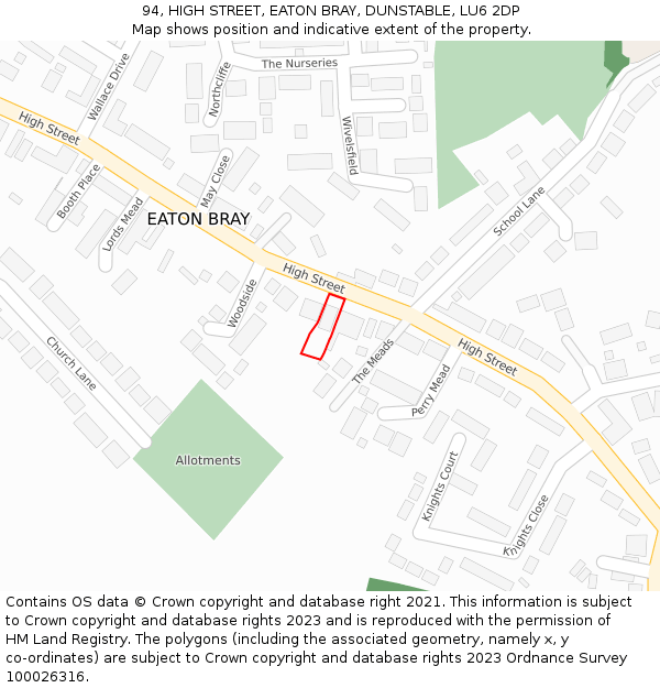 94, HIGH STREET, EATON BRAY, DUNSTABLE, LU6 2DP: Location map and indicative extent of plot