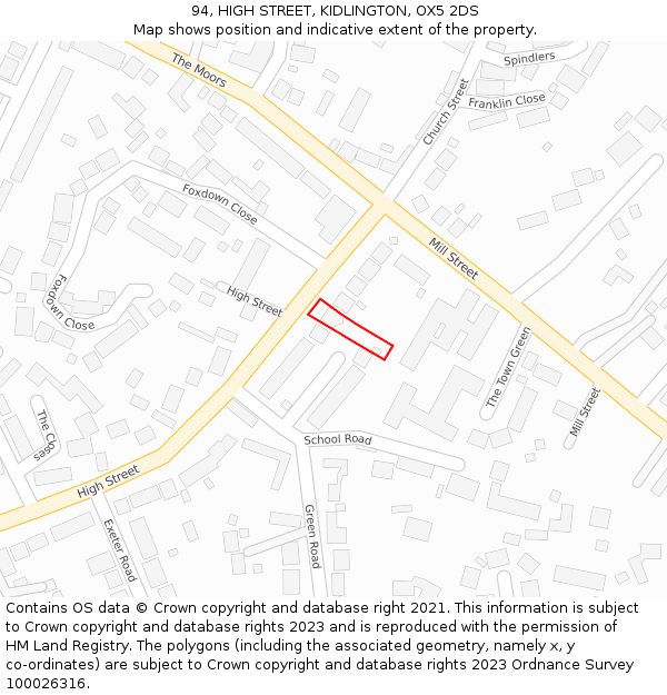 94, HIGH STREET, KIDLINGTON, OX5 2DS: Location map and indicative extent of plot