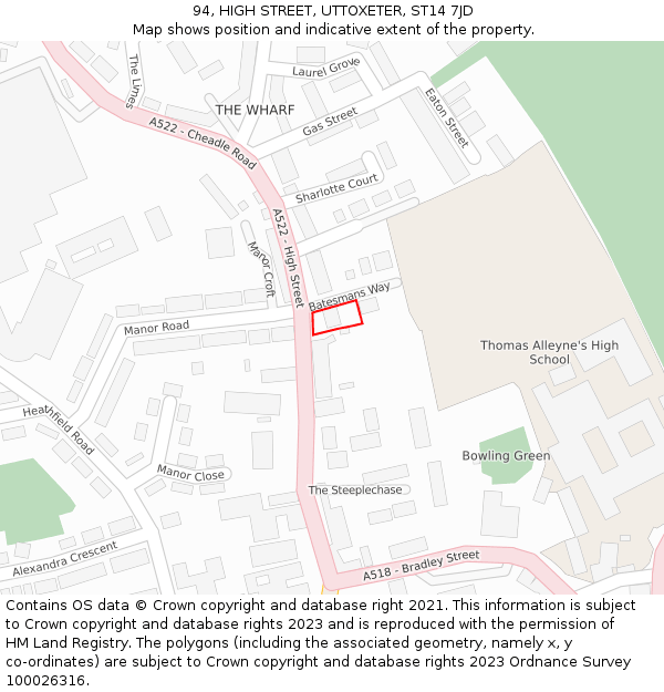 94, HIGH STREET, UTTOXETER, ST14 7JD: Location map and indicative extent of plot