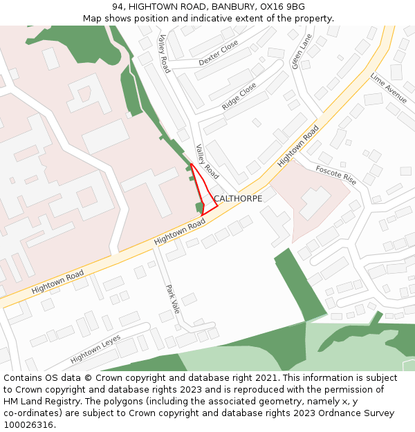 94, HIGHTOWN ROAD, BANBURY, OX16 9BG: Location map and indicative extent of plot