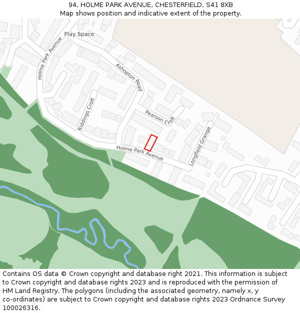 94, HOLME PARK AVENUE, CHESTERFIELD, S41 8XB: Location map and indicative extent of plot