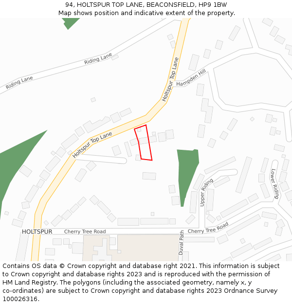 94, HOLTSPUR TOP LANE, BEACONSFIELD, HP9 1BW: Location map and indicative extent of plot