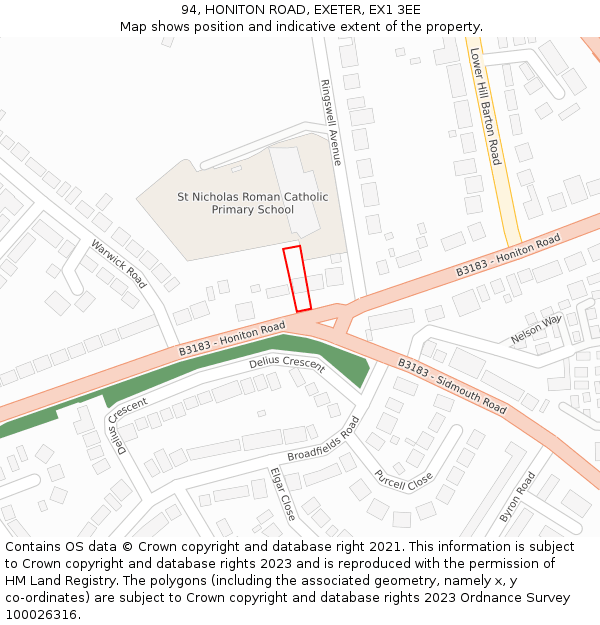 94, HONITON ROAD, EXETER, EX1 3EE: Location map and indicative extent of plot