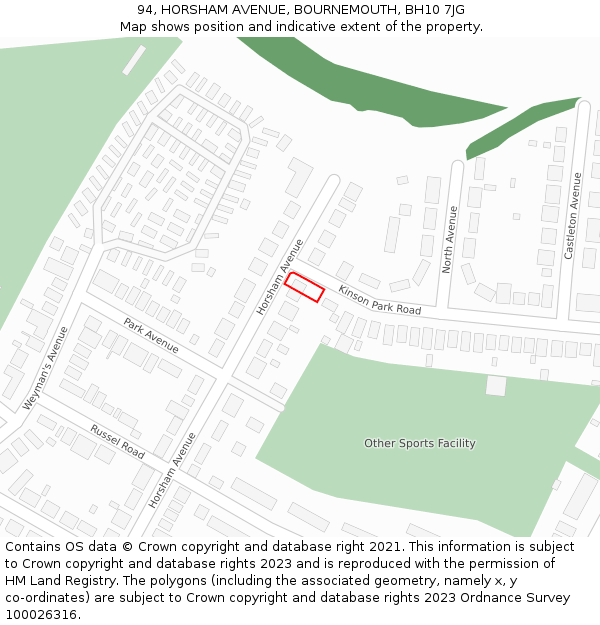 94, HORSHAM AVENUE, BOURNEMOUTH, BH10 7JG: Location map and indicative extent of plot