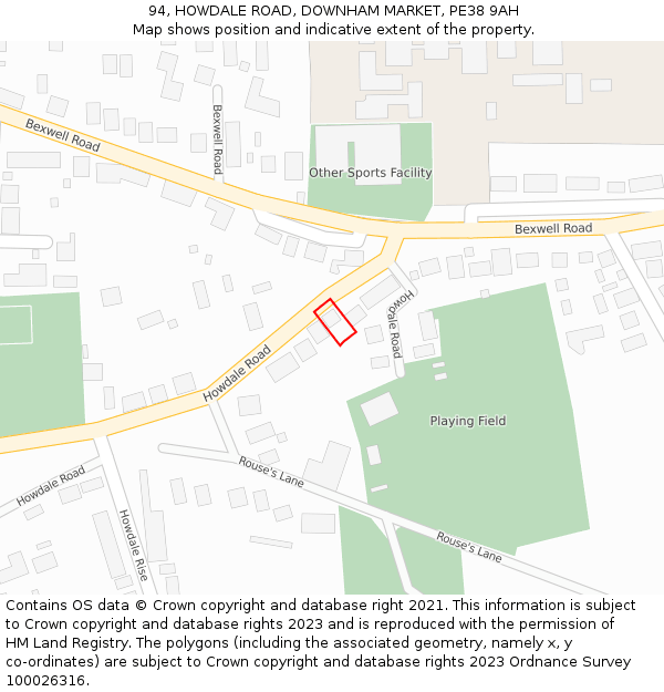 94, HOWDALE ROAD, DOWNHAM MARKET, PE38 9AH: Location map and indicative extent of plot