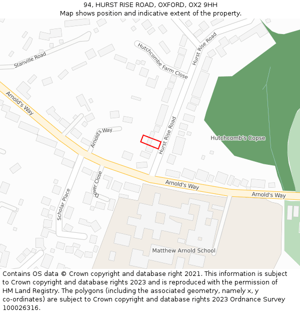 94, HURST RISE ROAD, OXFORD, OX2 9HH: Location map and indicative extent of plot