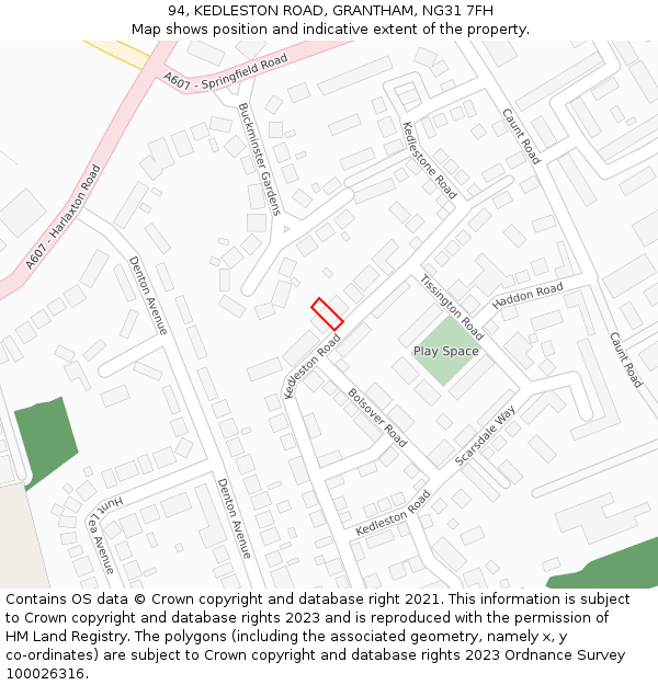 94, KEDLESTON ROAD, GRANTHAM, NG31 7FH: Location map and indicative extent of plot