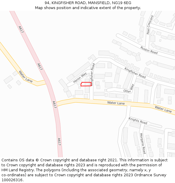 94, KINGFISHER ROAD, MANSFIELD, NG19 6EG: Location map and indicative extent of plot