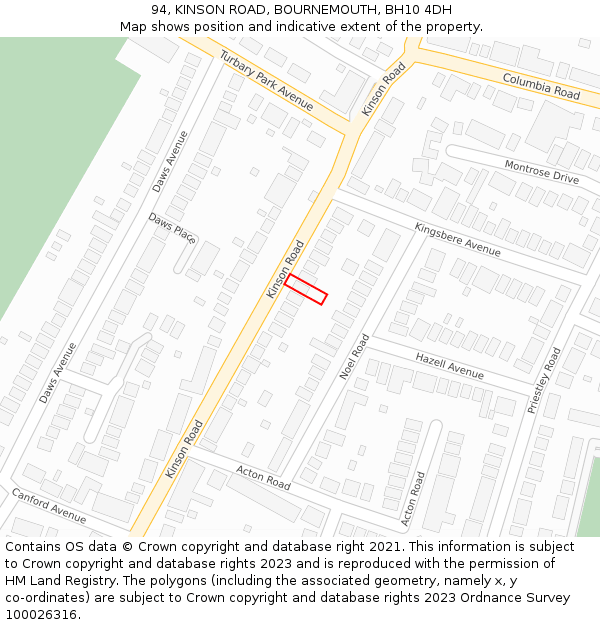 94, KINSON ROAD, BOURNEMOUTH, BH10 4DH: Location map and indicative extent of plot