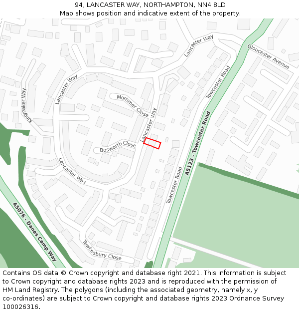 94, LANCASTER WAY, NORTHAMPTON, NN4 8LD: Location map and indicative extent of plot