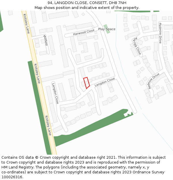 94, LANGDON CLOSE, CONSETT, DH8 7NH: Location map and indicative extent of plot