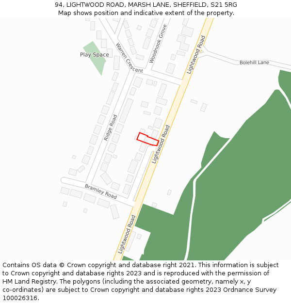 94, LIGHTWOOD ROAD, MARSH LANE, SHEFFIELD, S21 5RG: Location map and indicative extent of plot