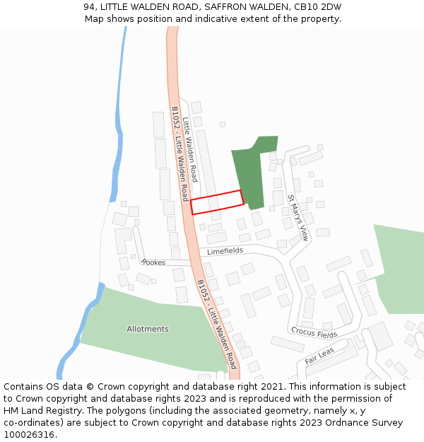 94, LITTLE WALDEN ROAD, SAFFRON WALDEN, CB10 2DW: Location map and indicative extent of plot