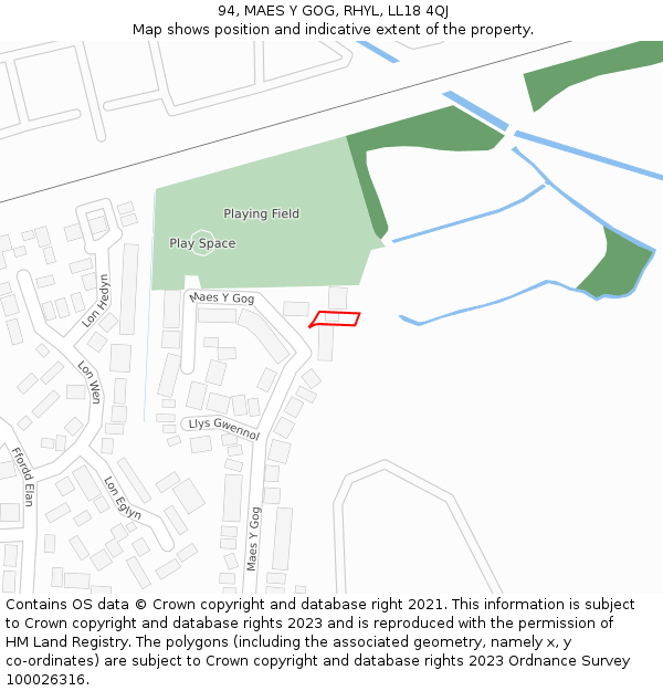 94, MAES Y GOG, RHYL, LL18 4QJ: Location map and indicative extent of plot