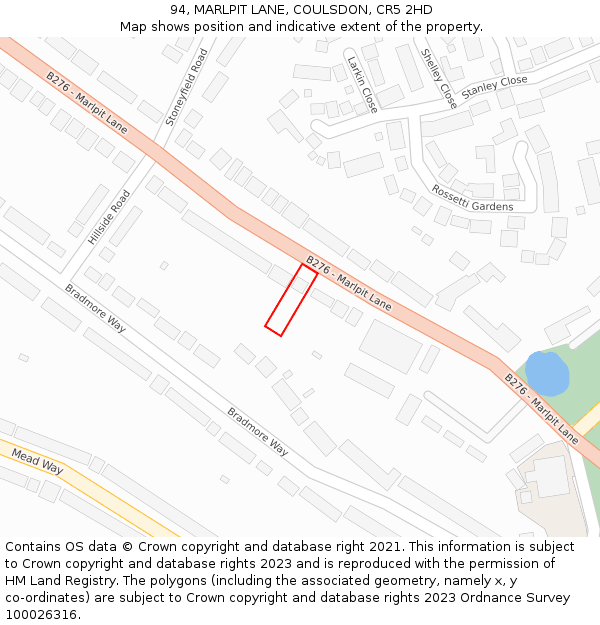 94, MARLPIT LANE, COULSDON, CR5 2HD: Location map and indicative extent of plot