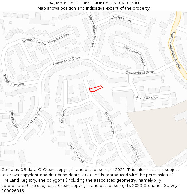 94, MARSDALE DRIVE, NUNEATON, CV10 7RU: Location map and indicative extent of plot