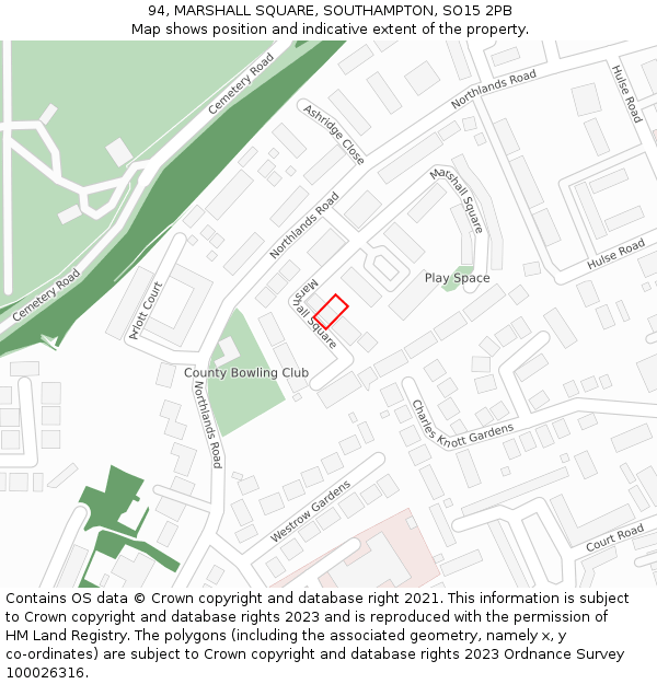 94, MARSHALL SQUARE, SOUTHAMPTON, SO15 2PB: Location map and indicative extent of plot