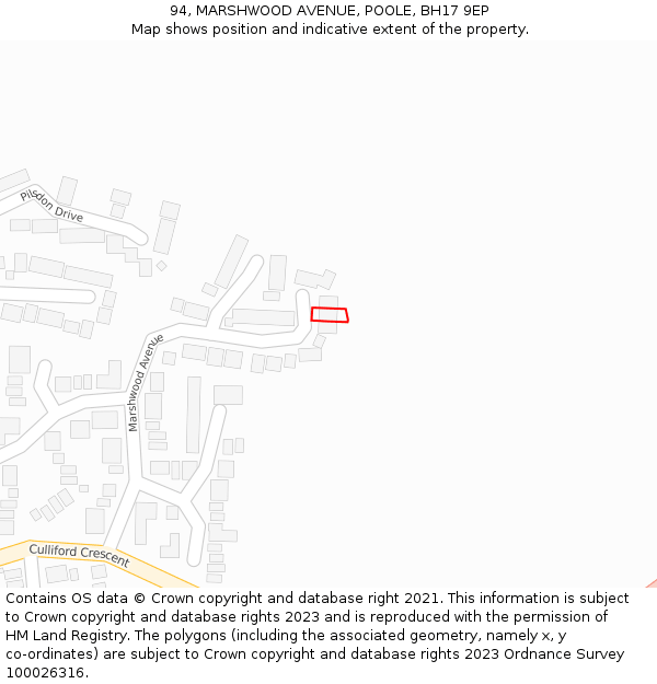 94, MARSHWOOD AVENUE, POOLE, BH17 9EP: Location map and indicative extent of plot