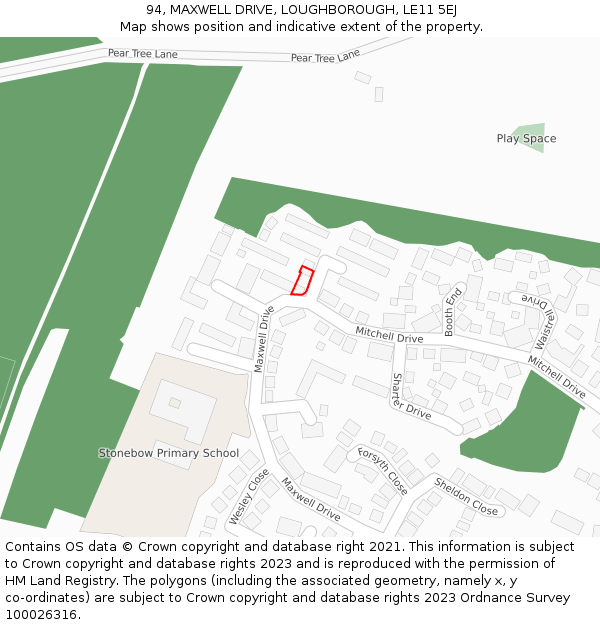 94, MAXWELL DRIVE, LOUGHBOROUGH, LE11 5EJ: Location map and indicative extent of plot