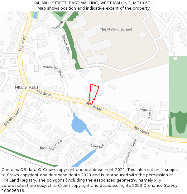 94, MILL STREET, EAST MALLING, WEST MALLING, ME19 6BU: Location map and indicative extent of plot