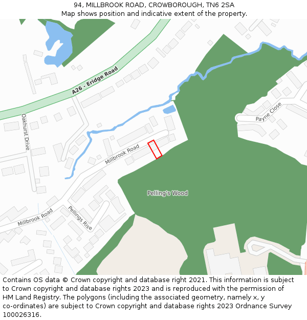 94, MILLBROOK ROAD, CROWBOROUGH, TN6 2SA: Location map and indicative extent of plot