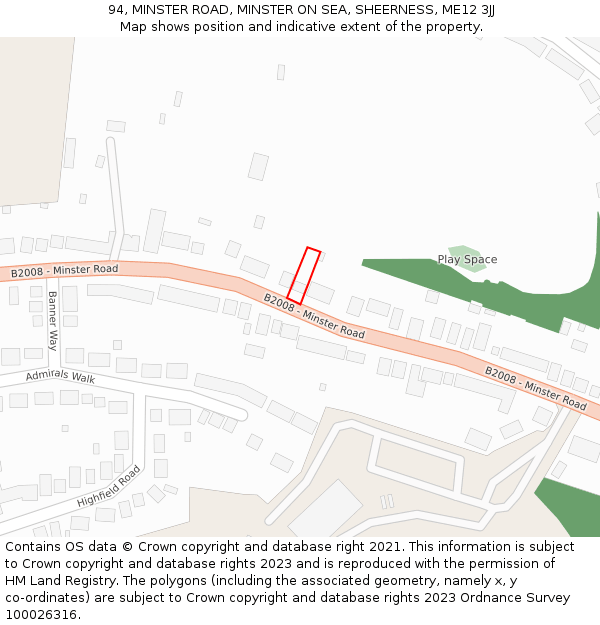 94, MINSTER ROAD, MINSTER ON SEA, SHEERNESS, ME12 3JJ: Location map and indicative extent of plot