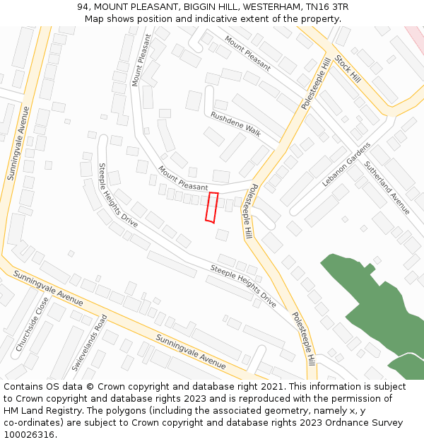 94, MOUNT PLEASANT, BIGGIN HILL, WESTERHAM, TN16 3TR: Location map and indicative extent of plot