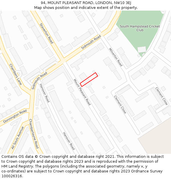 94, MOUNT PLEASANT ROAD, LONDON, NW10 3EJ: Location map and indicative extent of plot