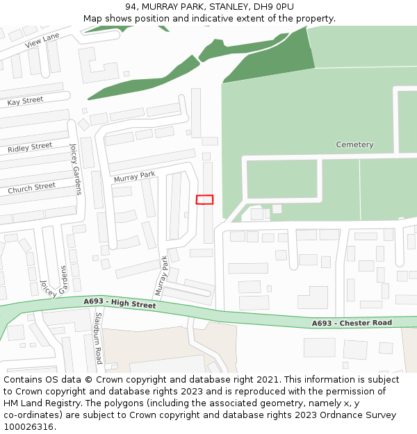 94, MURRAY PARK, STANLEY, DH9 0PU: Location map and indicative extent of plot